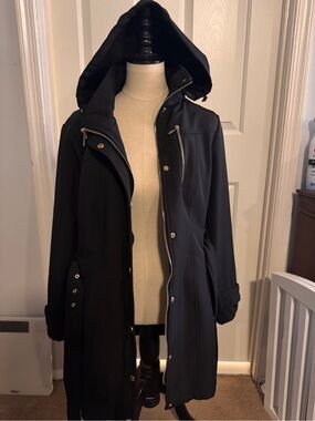 Michael Kors black with gold hardware hooded coat